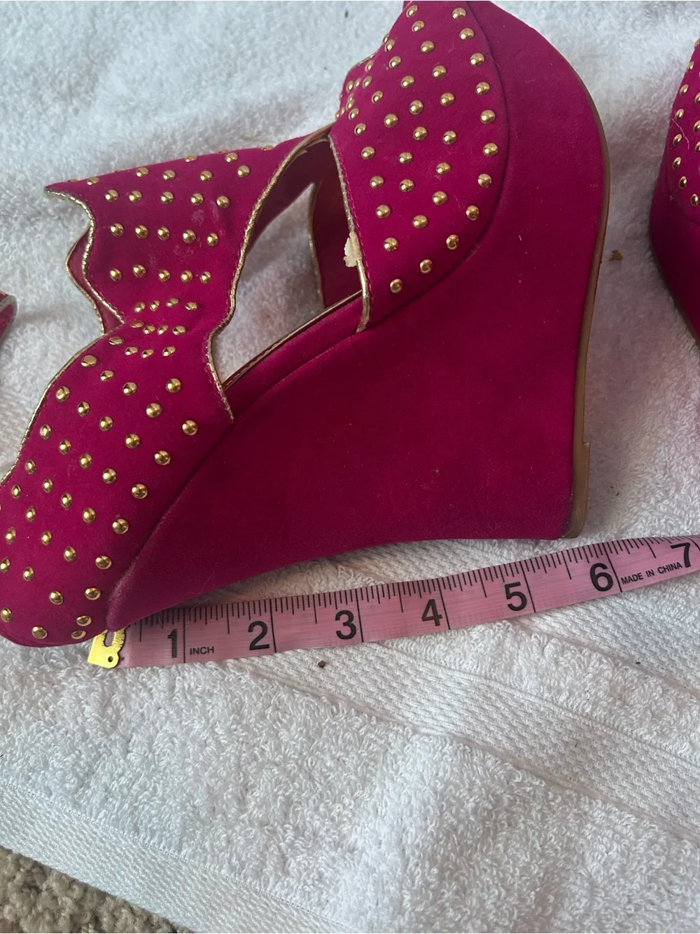 Alba Magenta Studded Wedge Heels with Ankle Strap